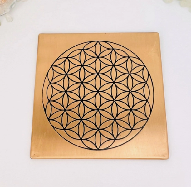 6" Square Copper Flower of Life Grid/Plate Kuantum Life
