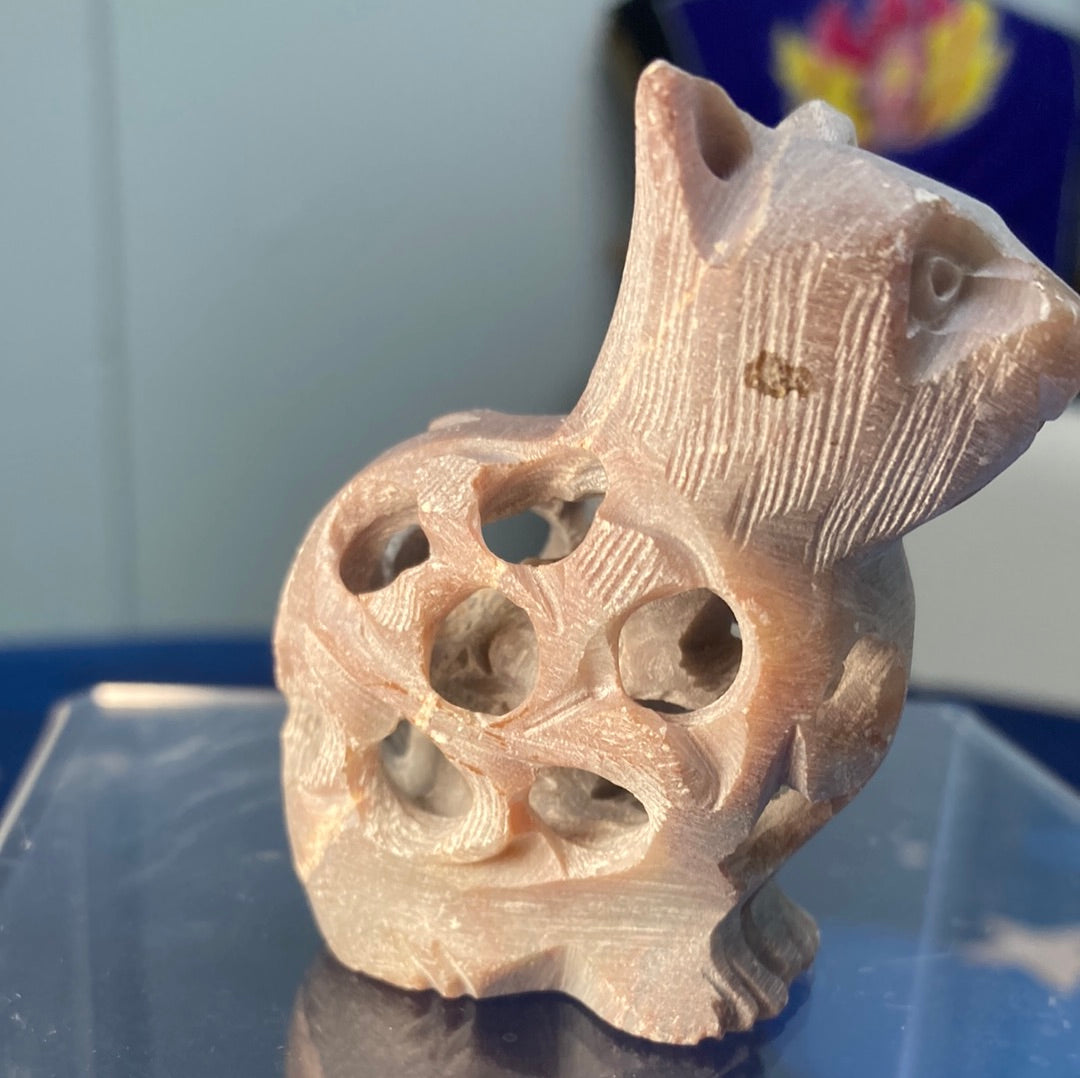 Cat in Cat Carved Soapstone 2.25"