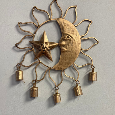 13" Metal Sun & Moon Chime with Five Bells