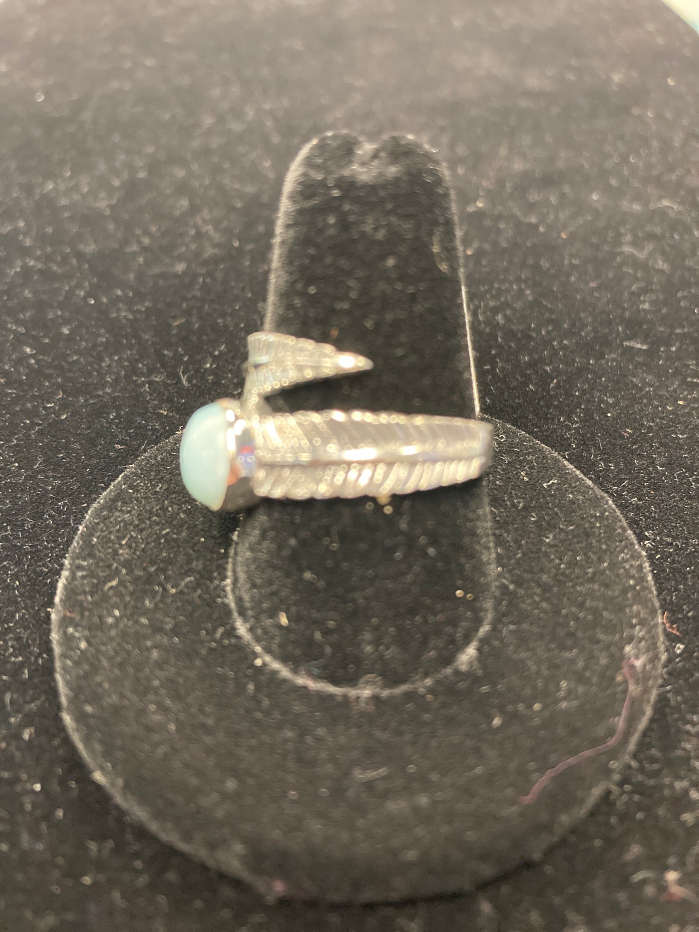 Larimar Feather Ring Sterling Silver Size 8.5