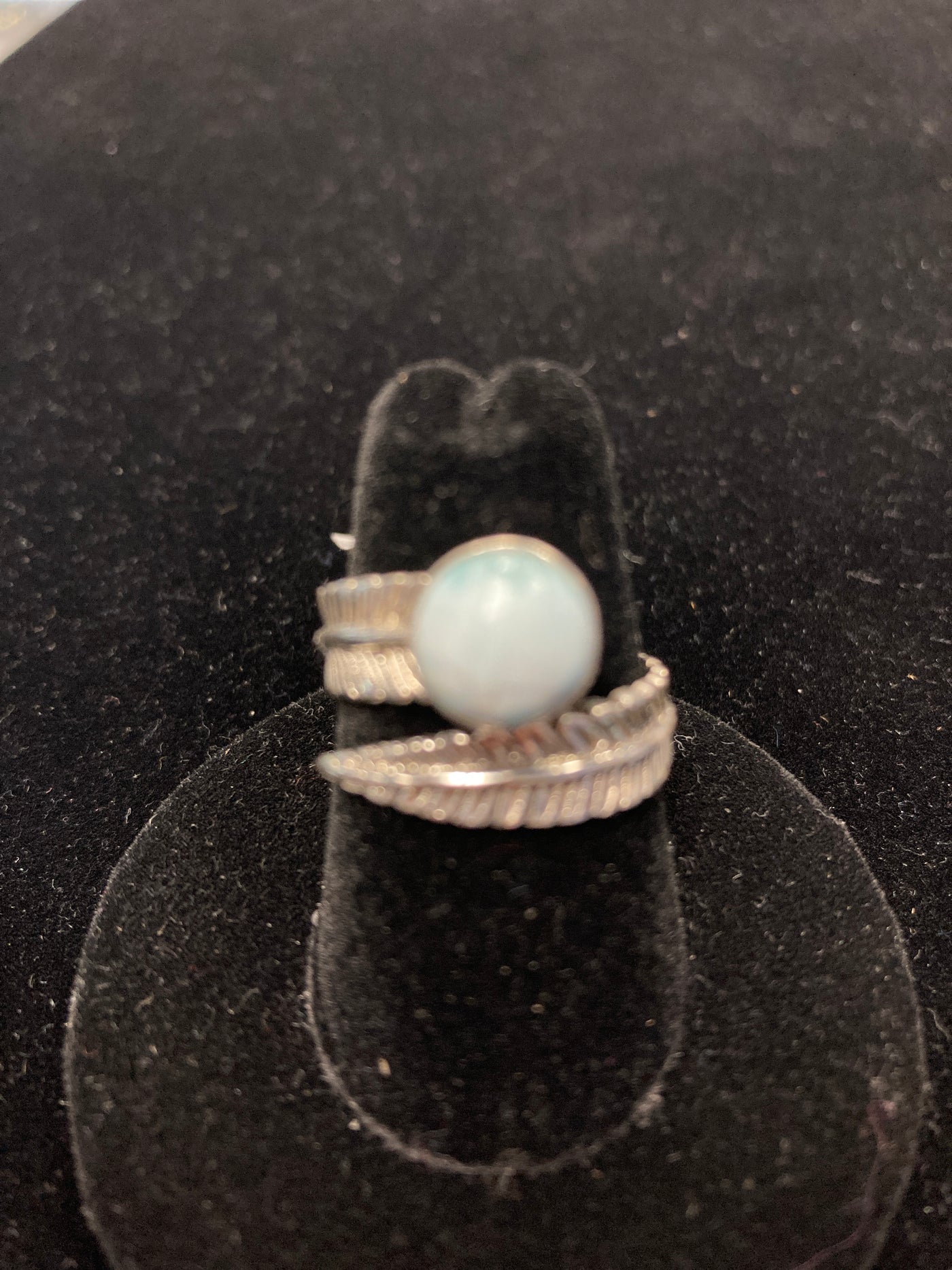 Larimar Feather Ring Sterling Silver Size 7