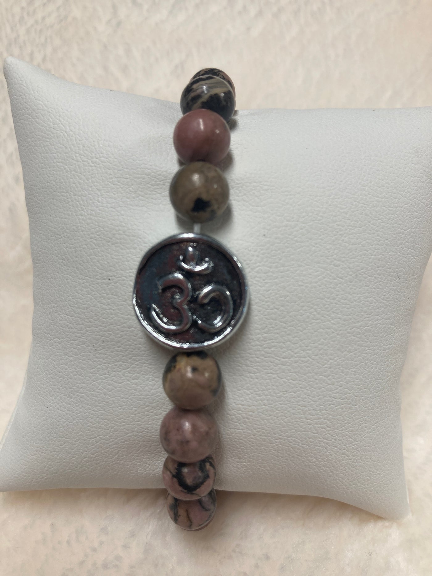 Rhodonite w/Om Charm Bracelet 8mm