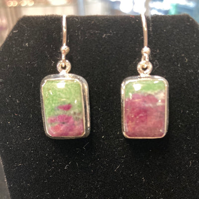 Ruby Zoisite Rectangle Dangle Earrings SS