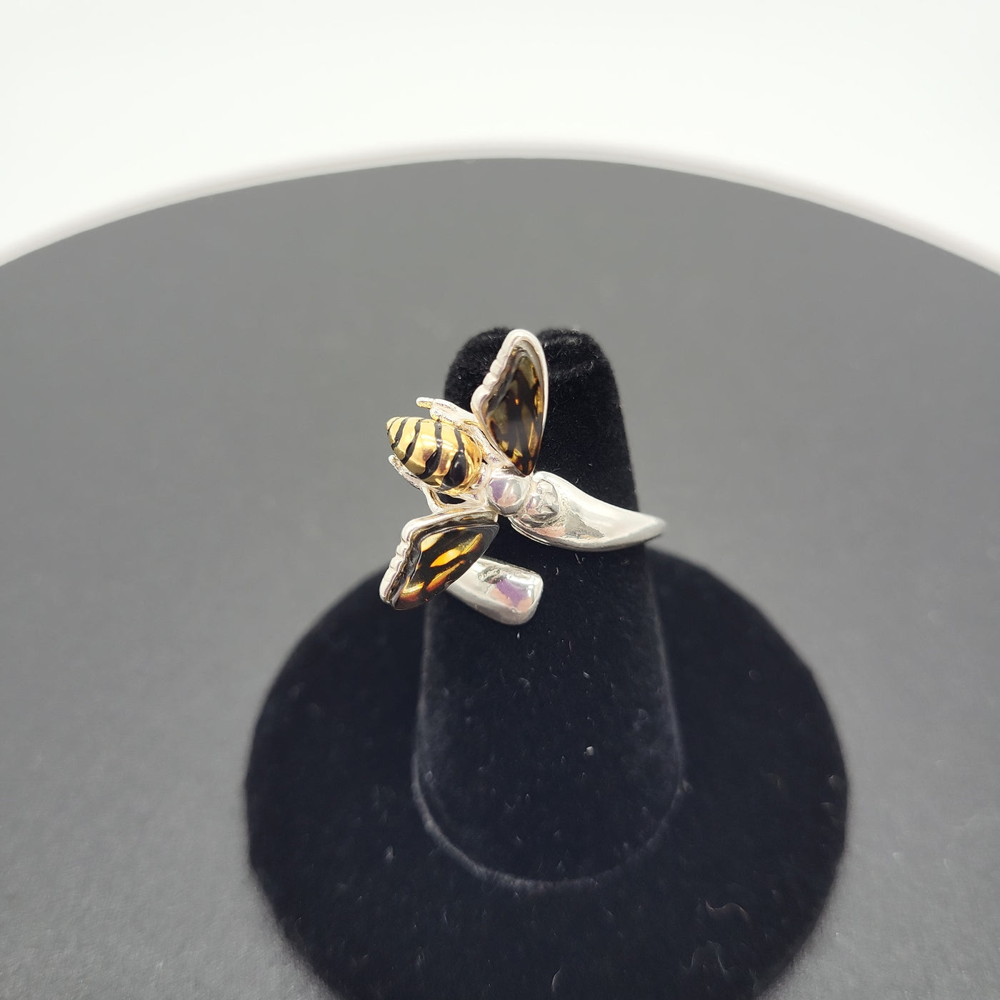 Honey Bee Amber Sterling Silver Ring, Adjustable