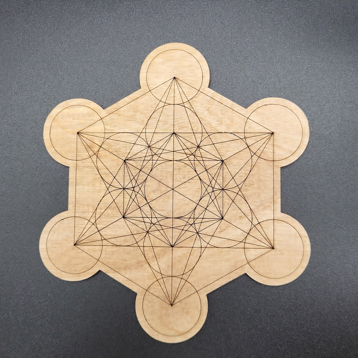 6" Metatron's Cube Wood Crystal Grid