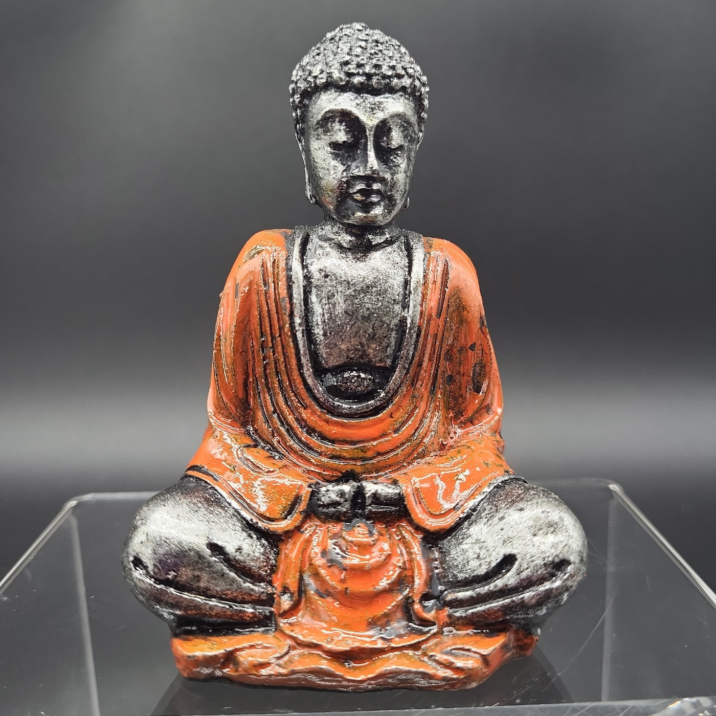 Orange/Silver Buddha Figurine Statue 3.5"