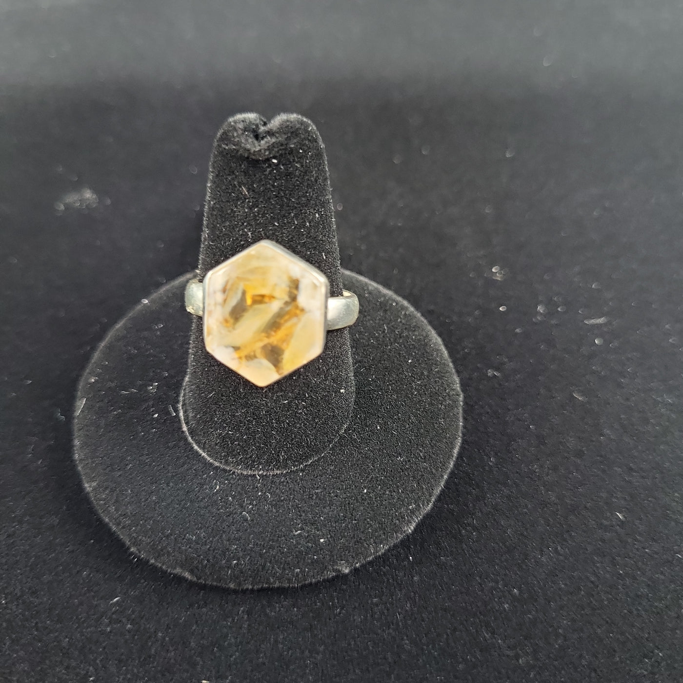 Sz 9.5 Citrine Hexagon Ring .6" Sterling Silver