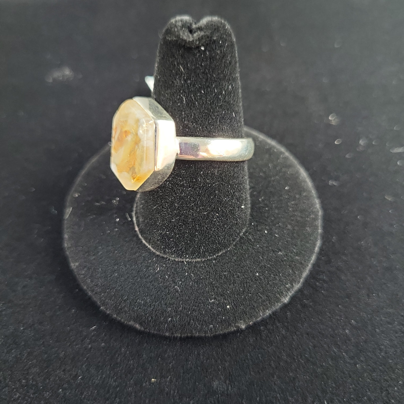 Sz 9.5 Citrine Hexagon Ring .6" Sterling Silver