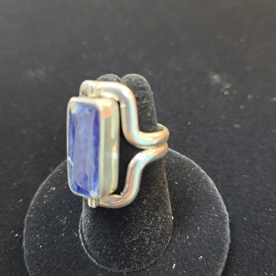 Sodalite & Mother of Pearl Dual Sided Sterling Silver Ring Size Adjustable