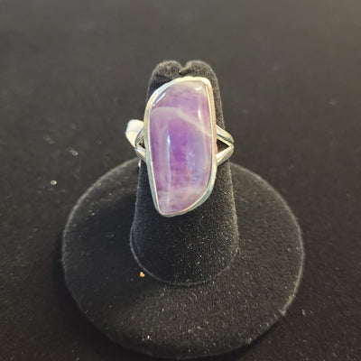 Sz7 Chevron Amethyst Freeform Polished 1"L Ring 925 Sterling Silver