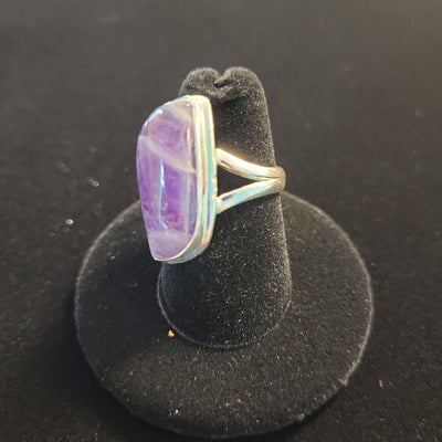 Sz7 Chevron Amethyst Freeform Polished 1"L Ring 925 Sterling Silver