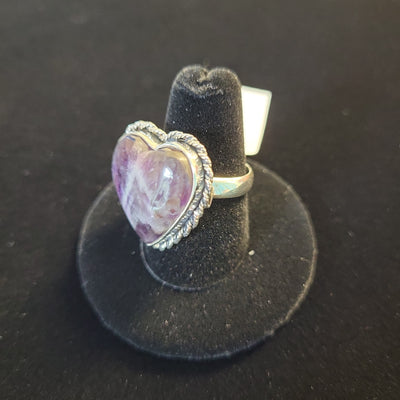 Sz8 Chevron Amethyst Heart Ring 925 Sterling Silver