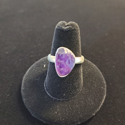 Sz8.5 Amethyst Freeform .5"L Ring 925 Sterling Silver