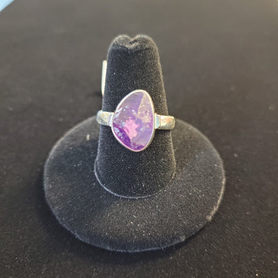 Sz9 Amethyst Freeform .5"L Ring 925 Sterling Silver