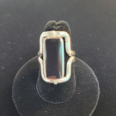 Black Onyx & Mother of Pearl Dual Sided Sterling Silver Ring Size Adjustable