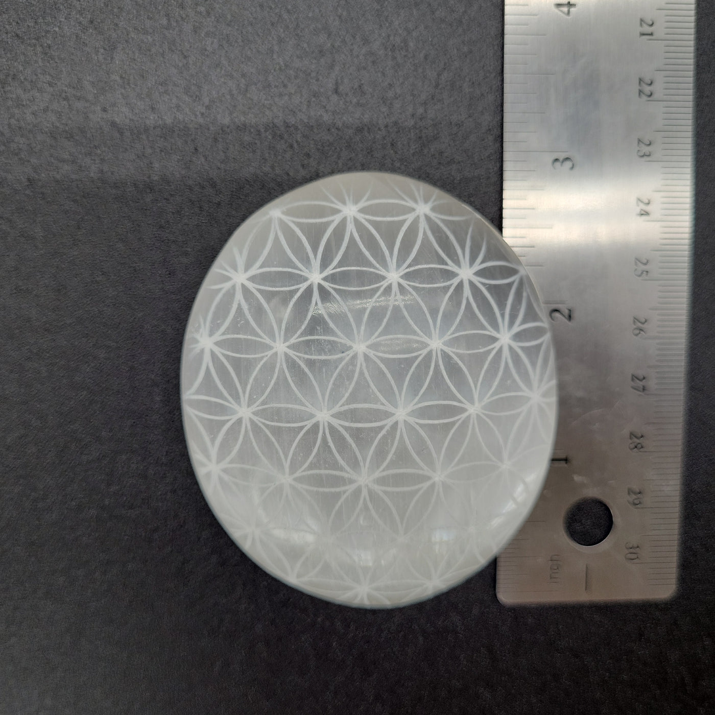 Flower of Life Selenite Bar/ Palm Stone 2.6"