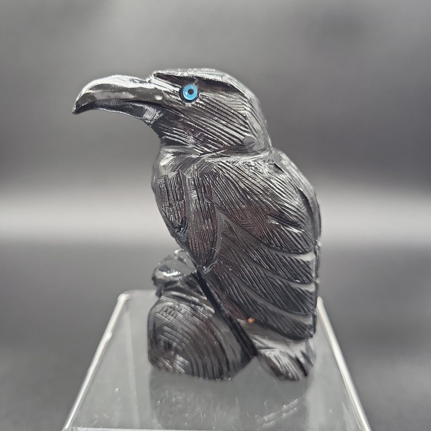 3.15" Black Onyx Raven Carved Statue