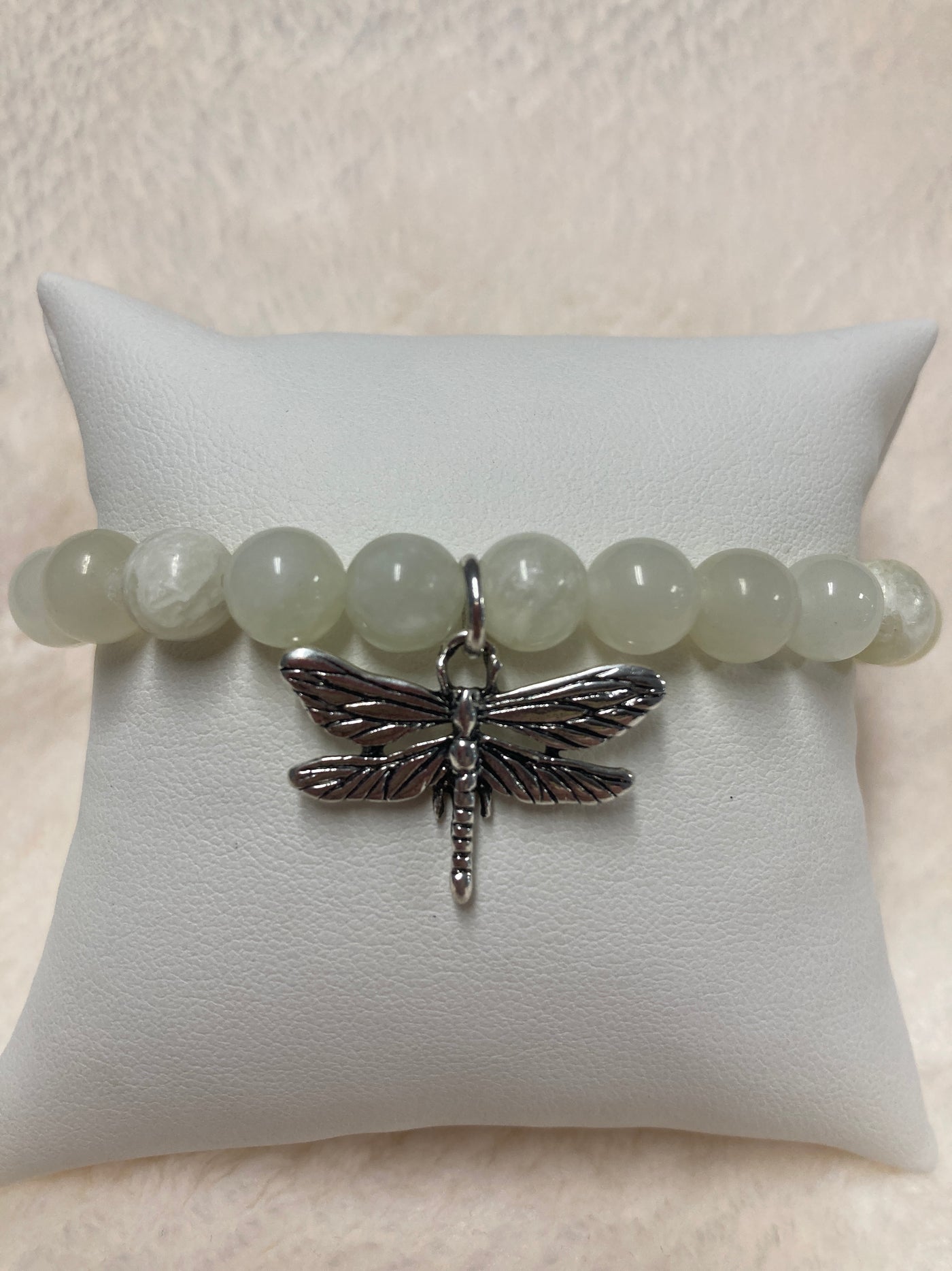 Chinese Jade w/Dragonfly Charm Bracelet 8mm