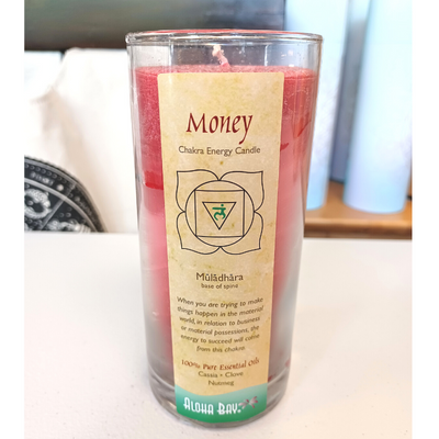 Money/Root Chakra Candle Glass Jar 11 oz - Aloha Bay Candles