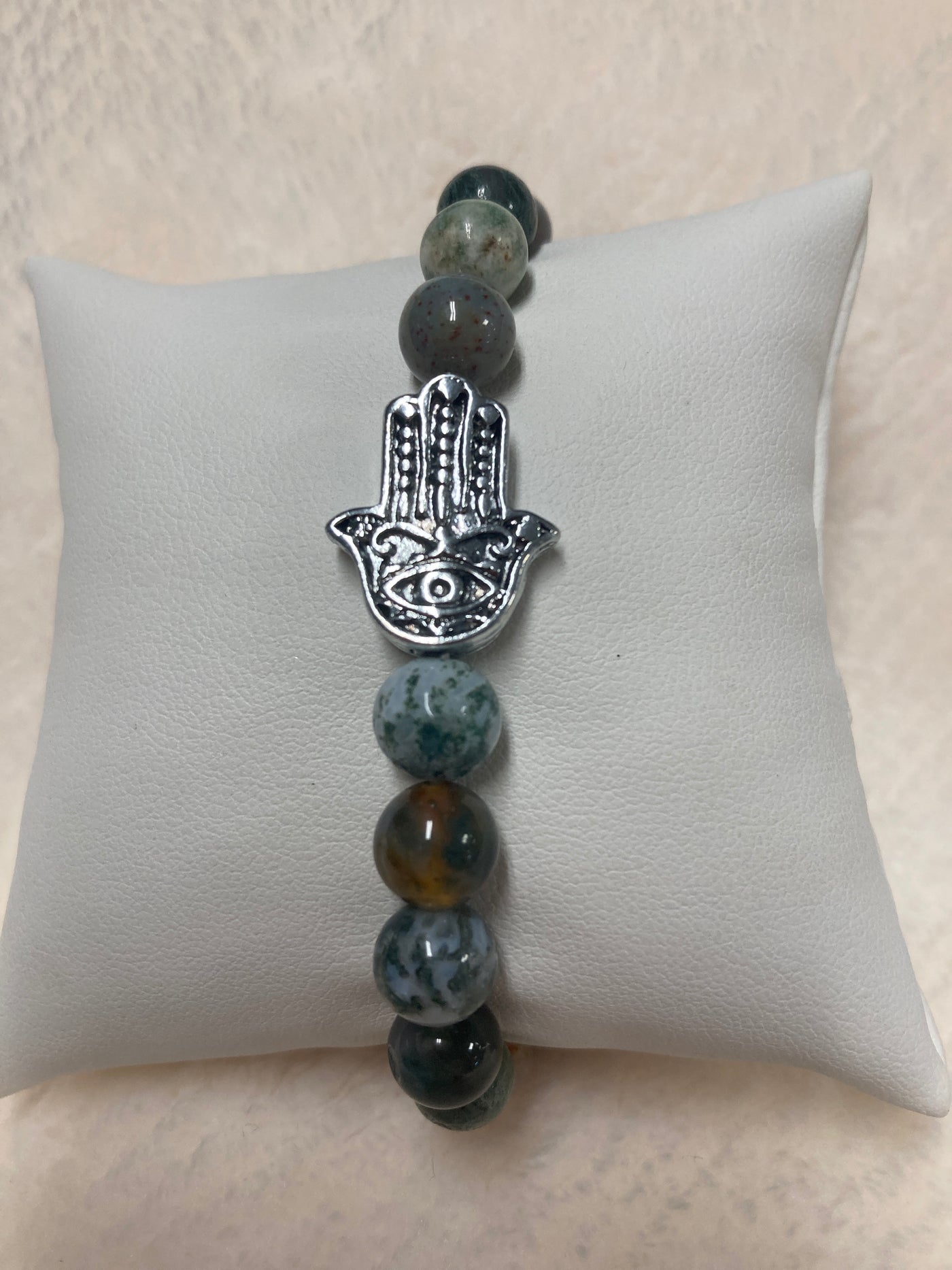 Indian Agate w/Hamsa Charm Bracelet 8mm