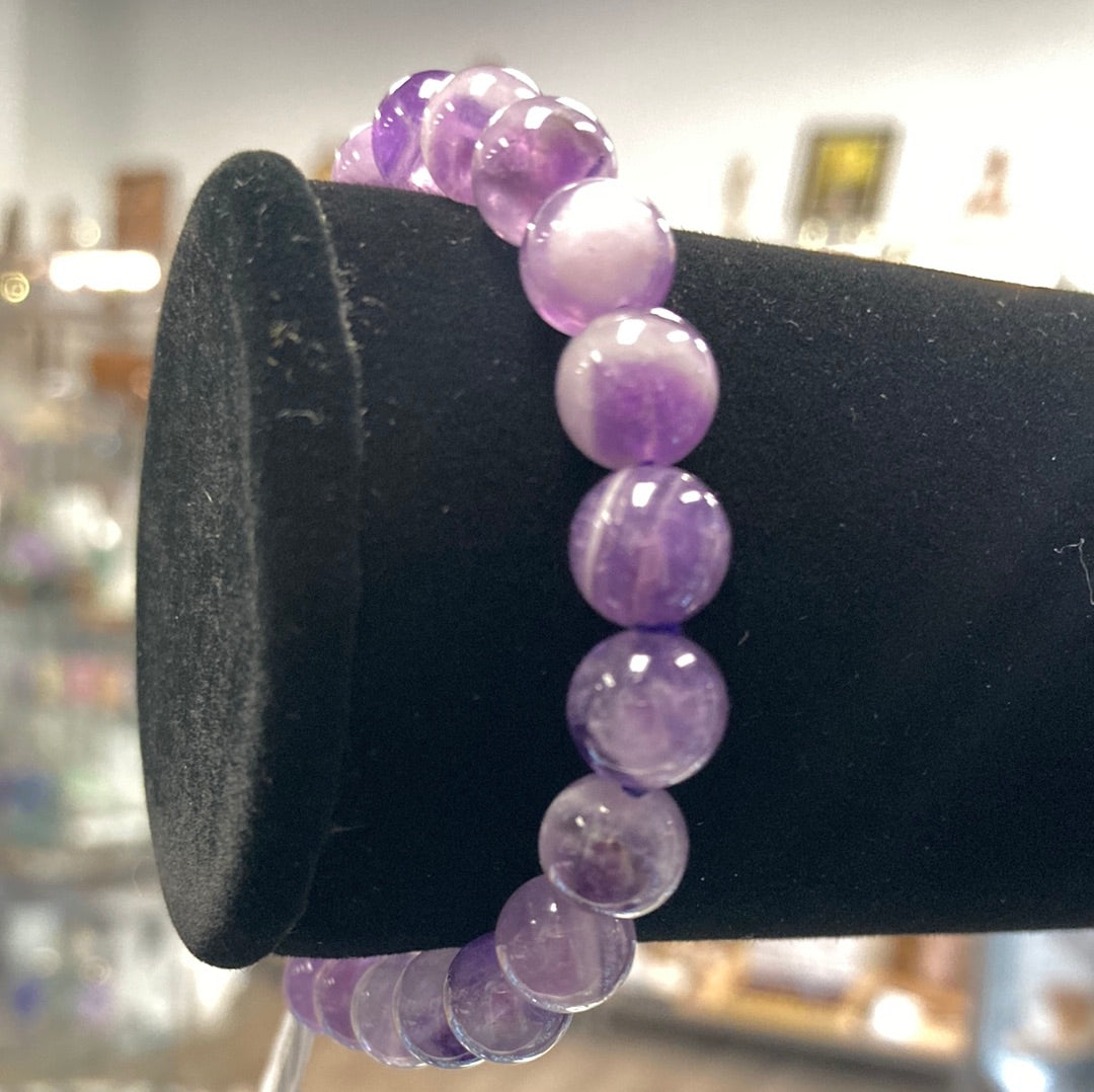 Chevron Amethyst 8mm- Beaded Bracelet