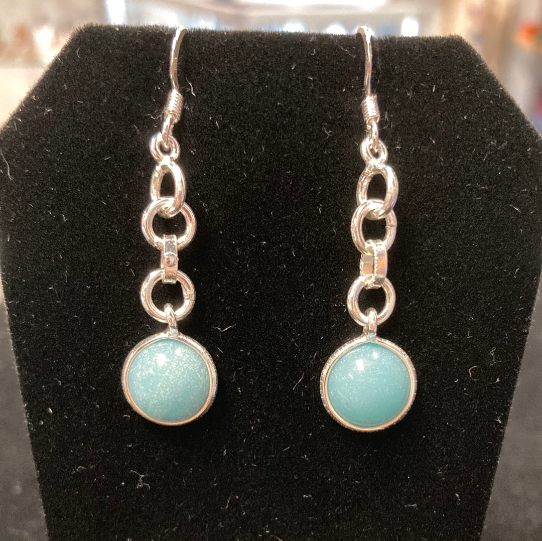 Amazonite Round Dangle Earrings SS