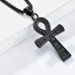 Ankh Pendant Etched Symbols Black Necklace