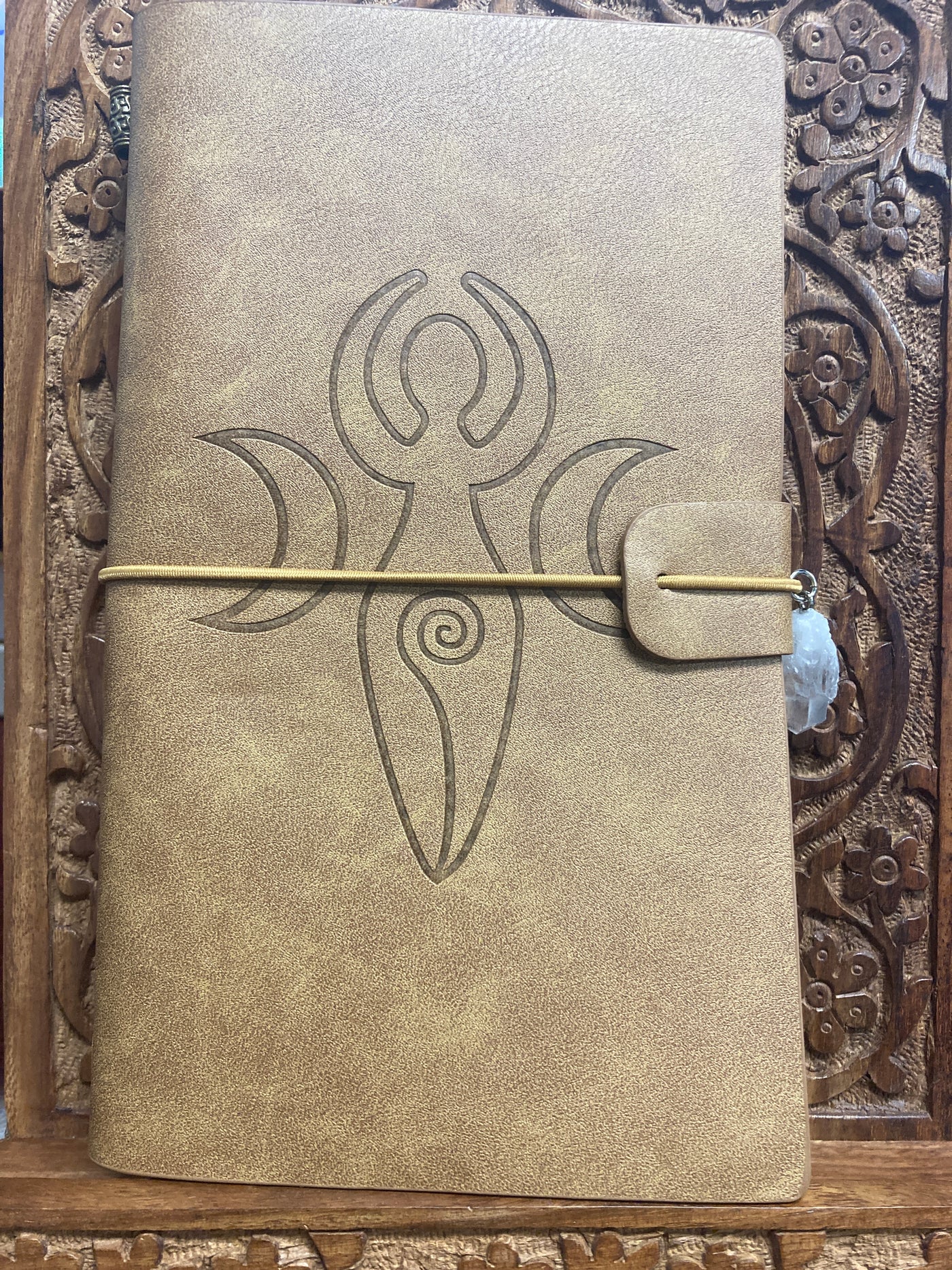 Triple Moon Goddess Journal w/Crystal, Leather