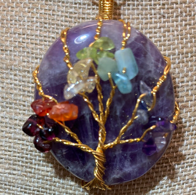 Amethyst Tree of Life Necklace Gold Plated 24"