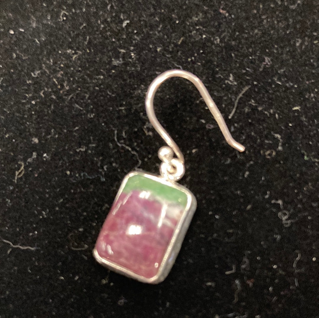 Ruby Zoisite Rectangle Dangle Earrings SS