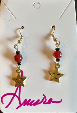 Gold smiley face star with carnelian and blue goldstone  - 1