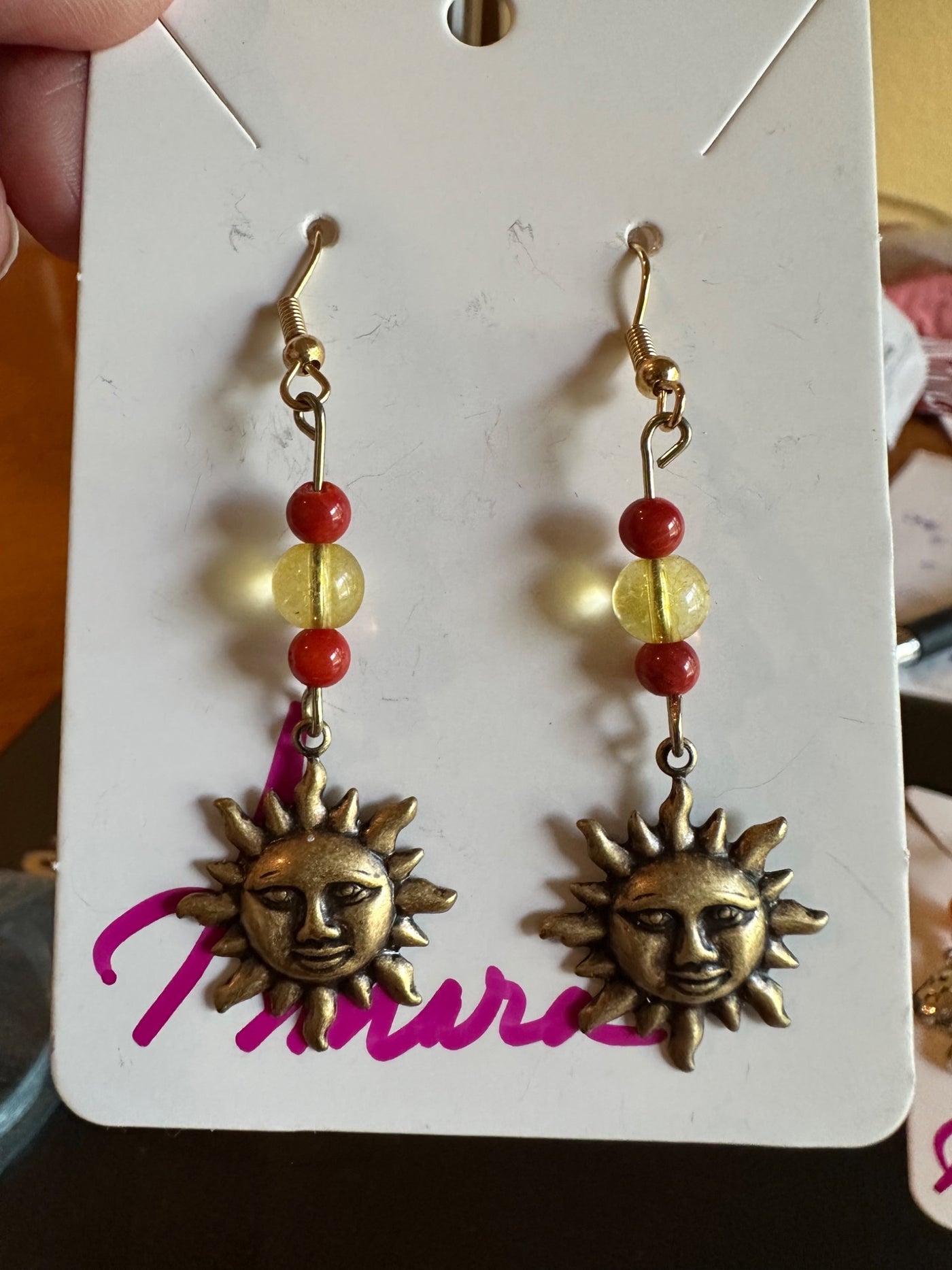 Full Gold Sun with Face and Citrine and Red Coral - 1