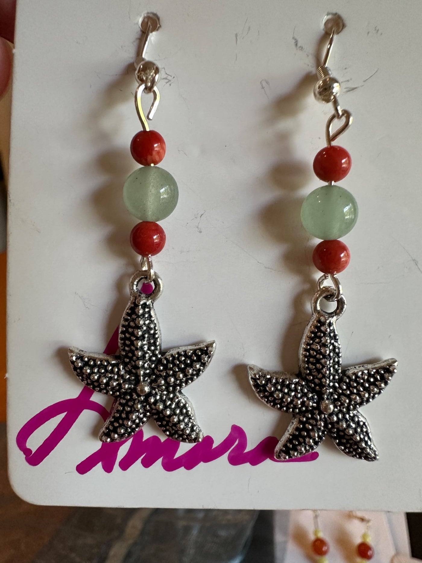 Starfish Charm with Aventurine and red coral beads  - 1