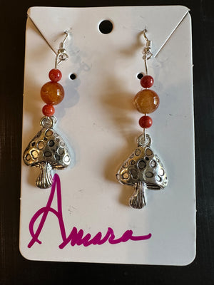 Mushroom charm with Carnelian and Red coral beads - 1