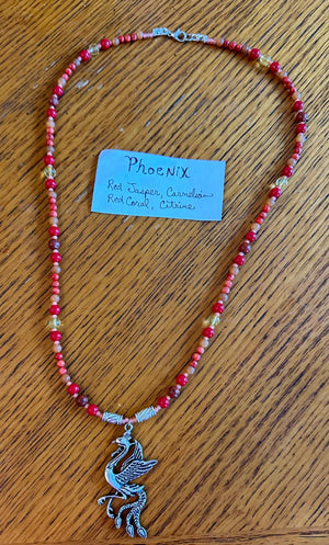 Phoenix Necklace with red coral red jasper and citrine - 1