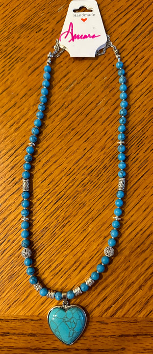 Silver necklace with blue turquoise beads - 1