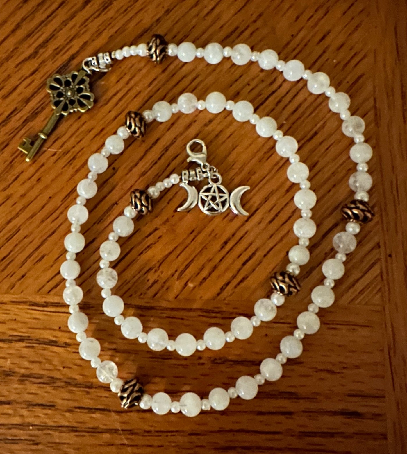 Devotional prayer beads with Moonstones and copper  - 1