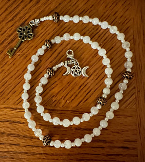 Devotional prayer beads with Moonstones and copper  - 1