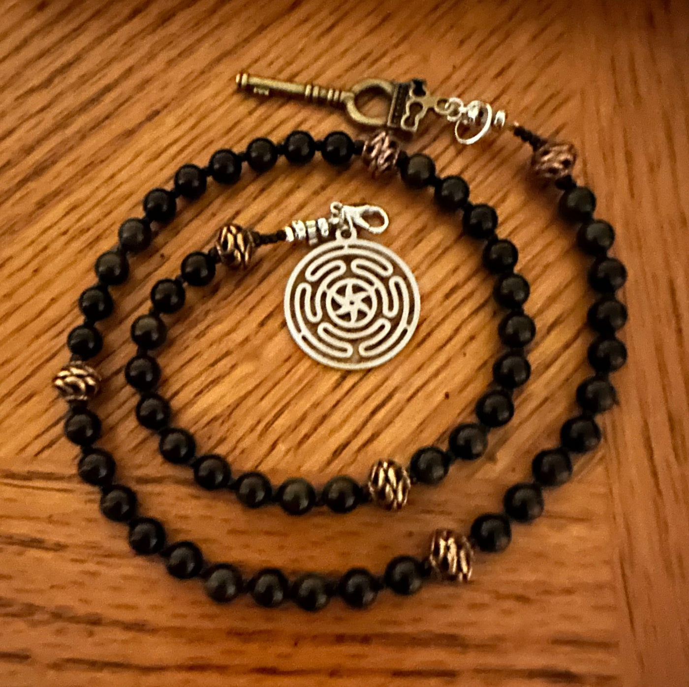 Devotional Prayer Beads with Black Obsidian and Copper  - 1