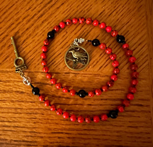 Devotional Prayer Beads with red turquoise and onyx - 1