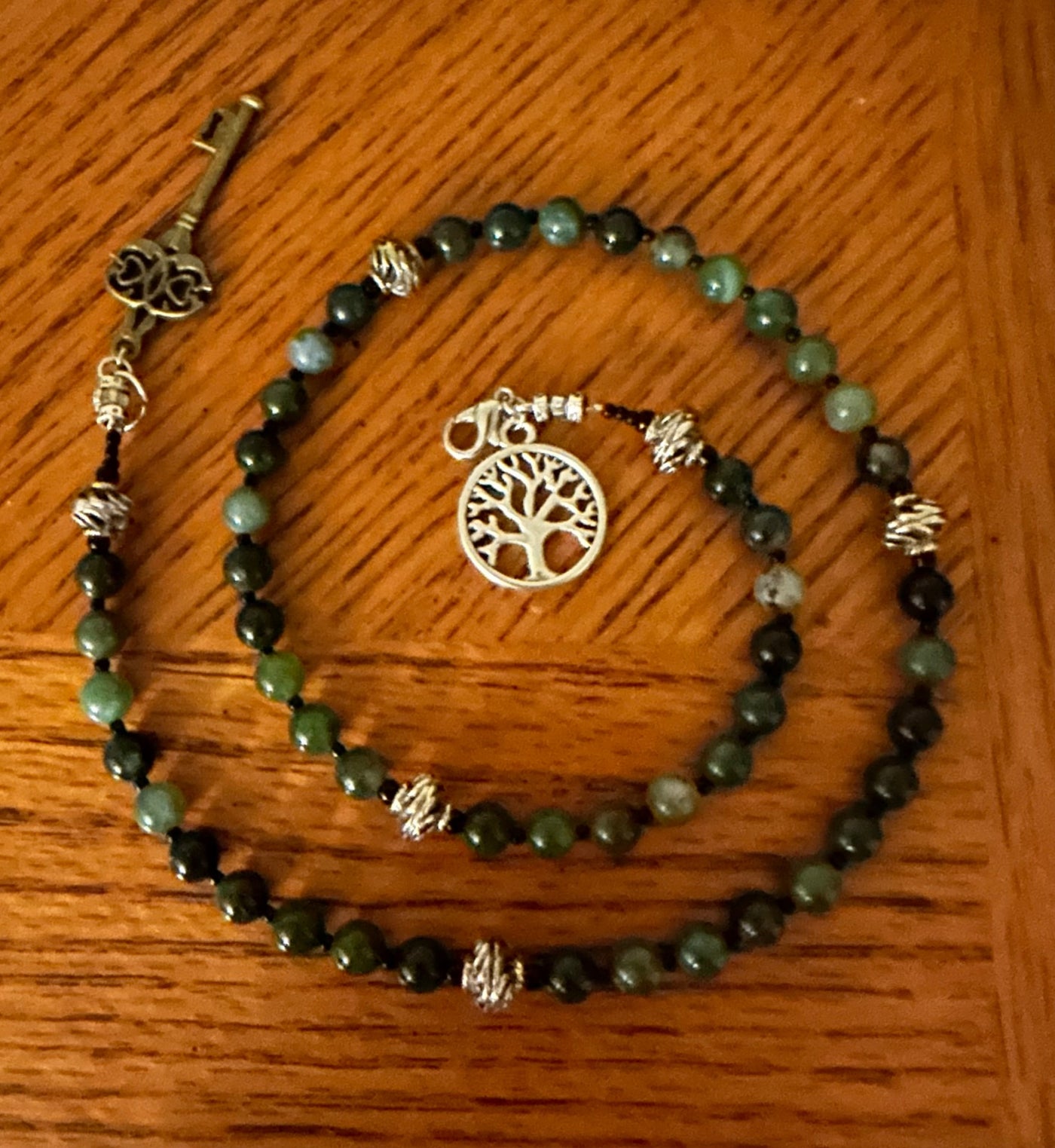 Devotional Prayer Beads with Moss Agate and Silver  - 1