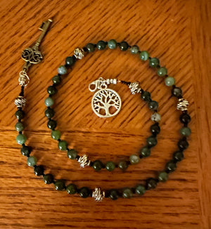 Devotional Prayer Beads with Moss Agate and Silver  - 1