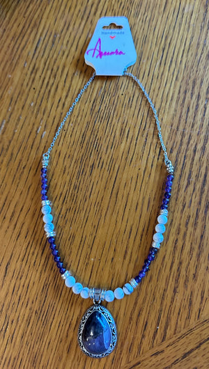 Amethyst drop necklace with how lite and amethyst beads - 1