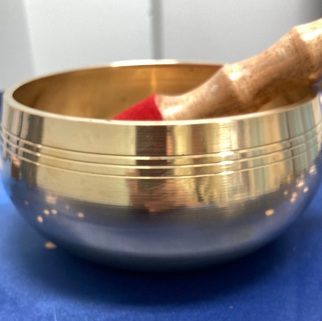 5.45"Brass w/Buddha Inlay Singing Bowl and Mallet