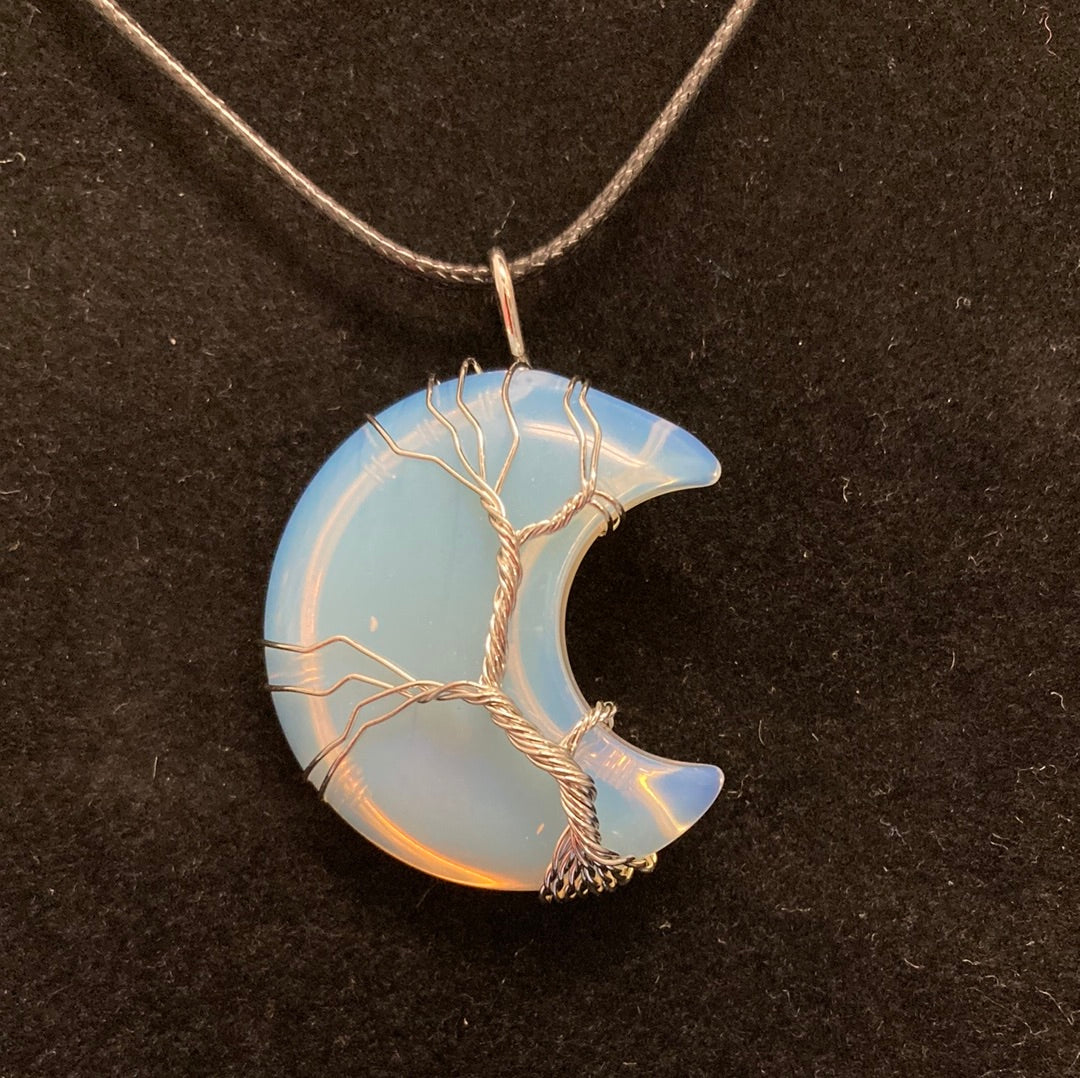 Opalite Moon Crystal Wire Wrap Necklace