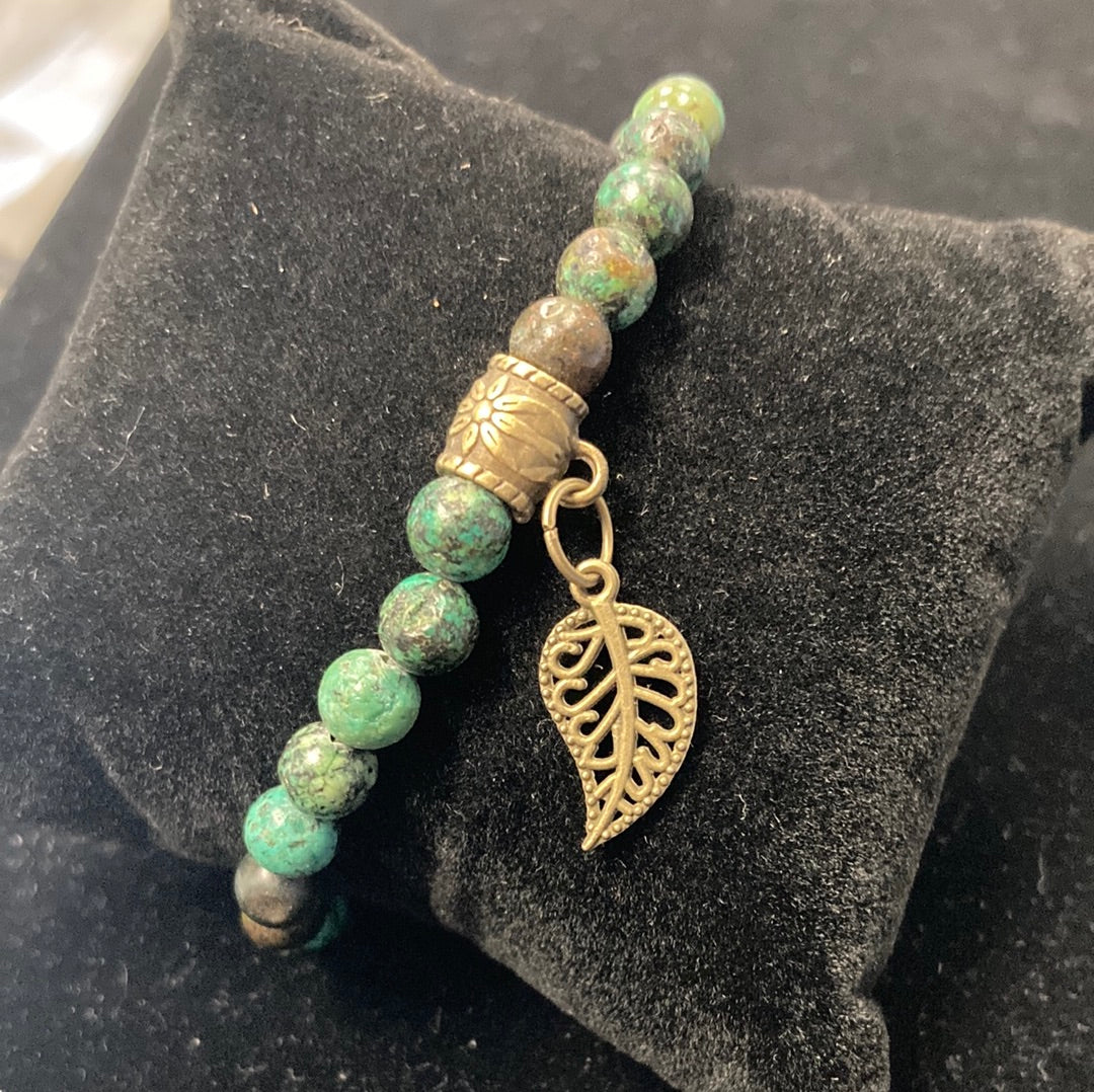 Turquoise (African) Bracelet w/Leaf Charm 6mm