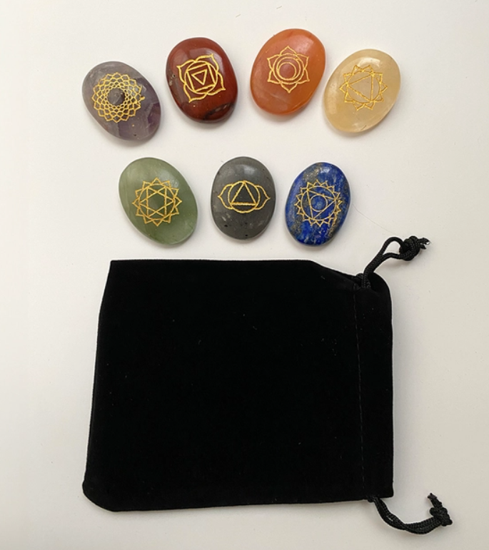 7 Chakra Stone Set w/Black Pouch