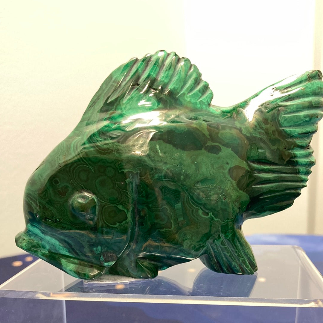 Fish Malachite Carved Statue 5.25"L