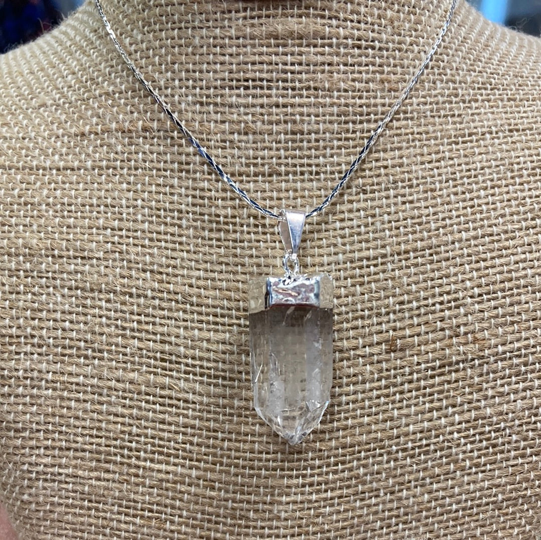 Clear Quartz Point Necklace Silver Plated 24"