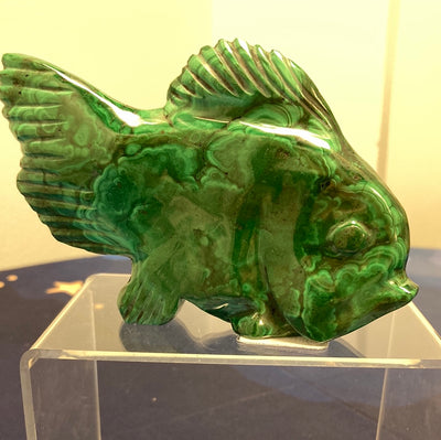 Fish Malachite Carved Statue 5.25"L